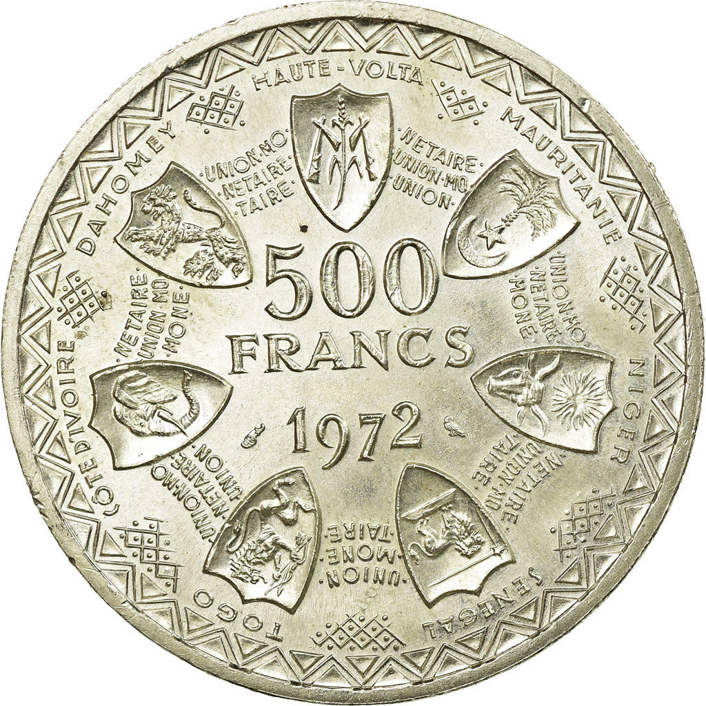 Coin, West African States, 500 Francs, 1972, Paris, AU(55-58), Silver, KM:7