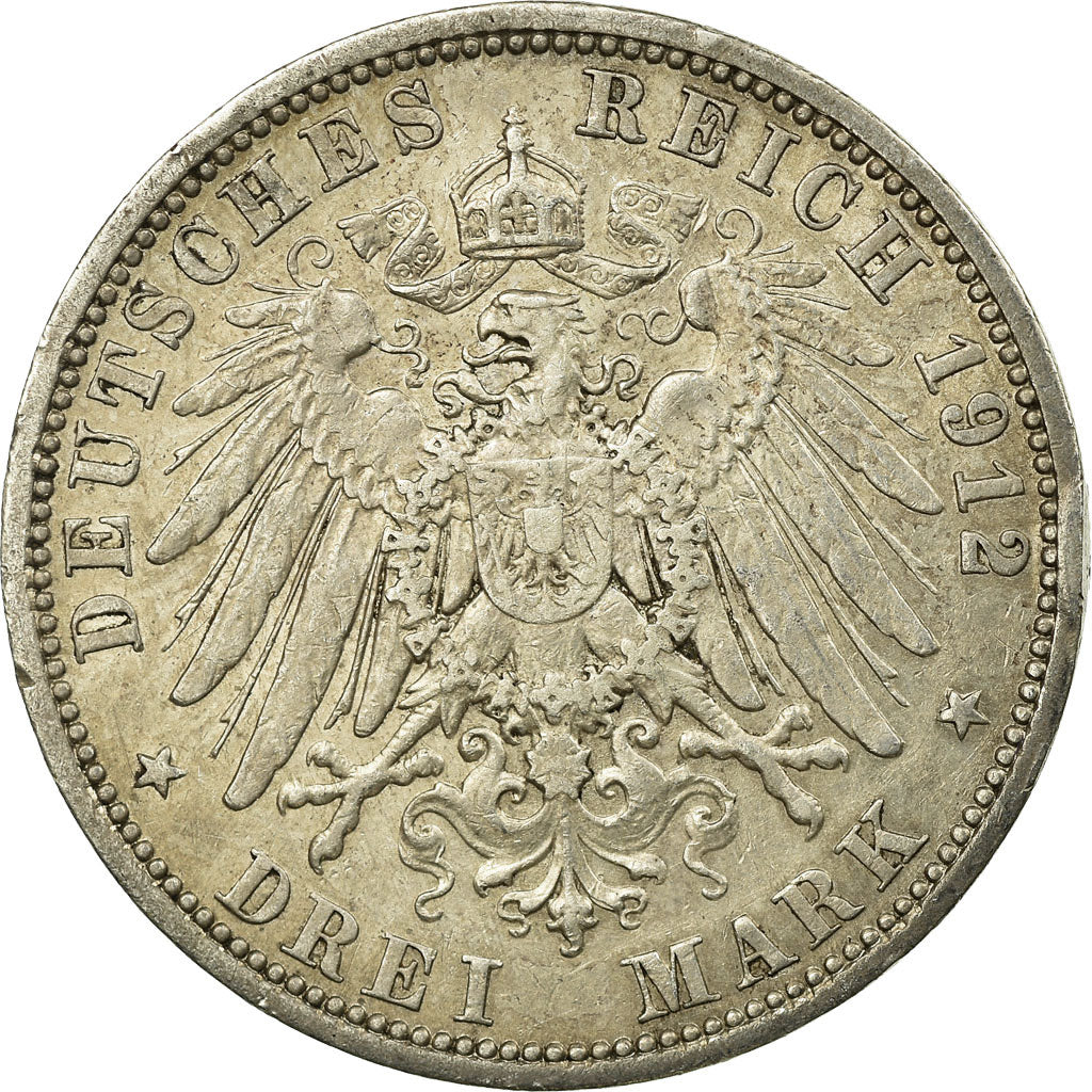 Münze, Deutsch Staaten, PRUSSIA, Wilhelm II, 3 Mark, 1912, Berlin, SS+, Silber