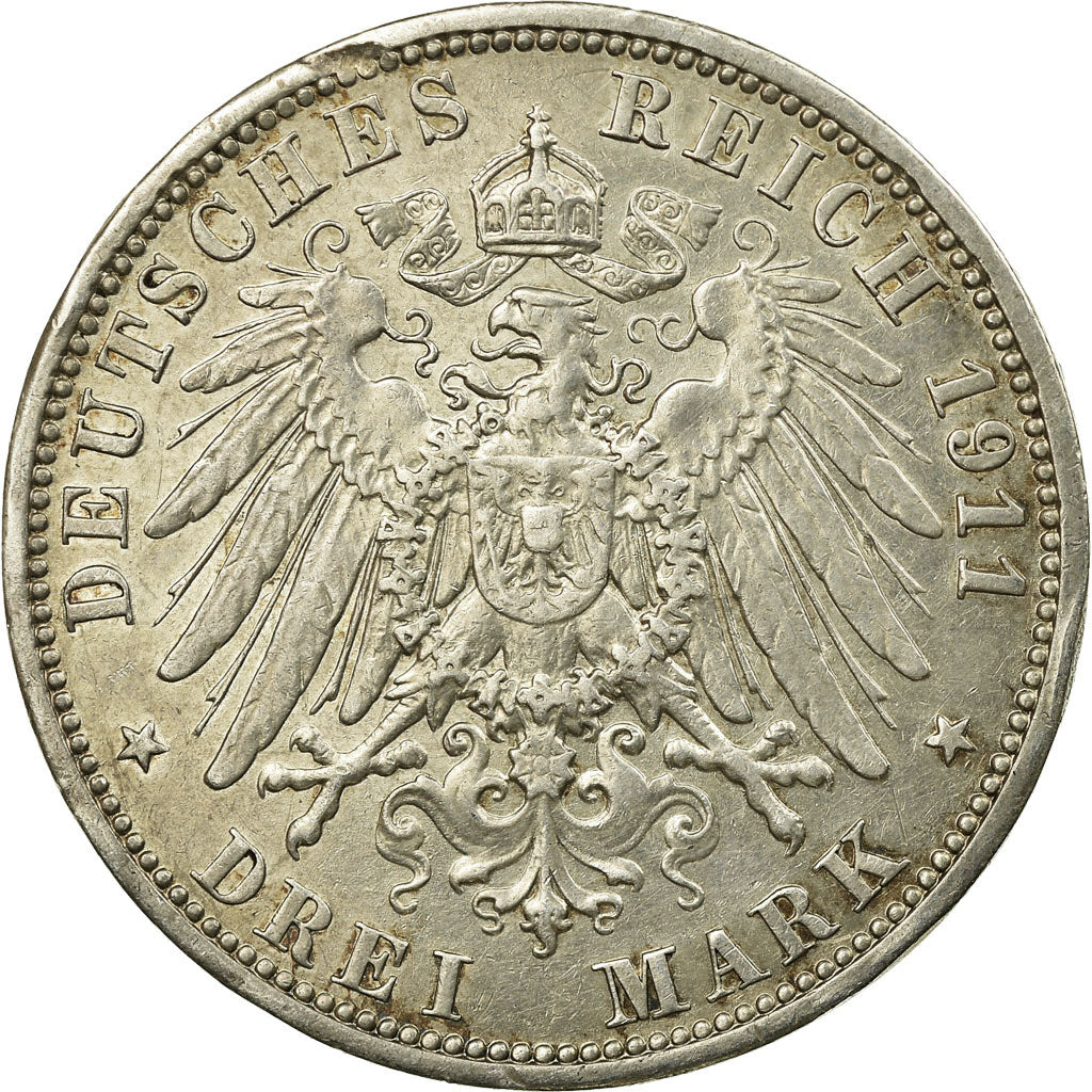 Coin, German States, PRUSSIA, Wilhelm II, 3 Mark, 1911, Berlin, EF(40-45)