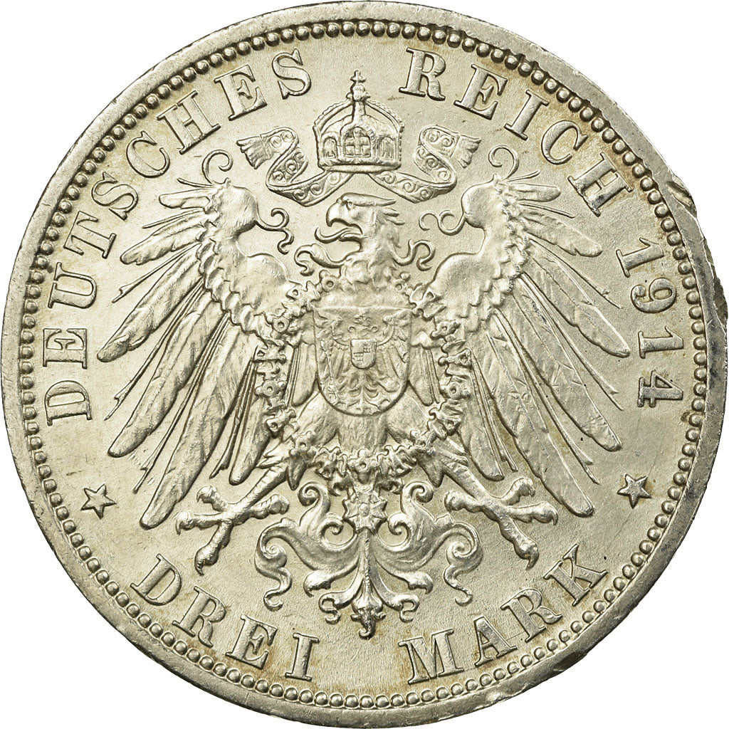 Coin, German States, PRUSSIA, Wilhelm II, 3 Mark, 1914, Berlin, AU(55-58)