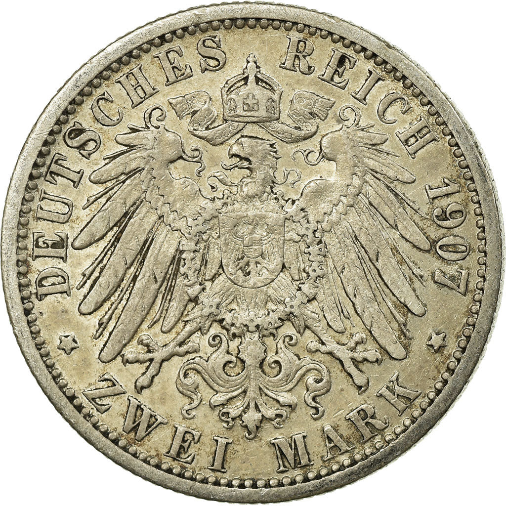 Coin, German States, WURTTEMBERG, Wilhelm II, 2 Mark, 1907, Freudenstadt