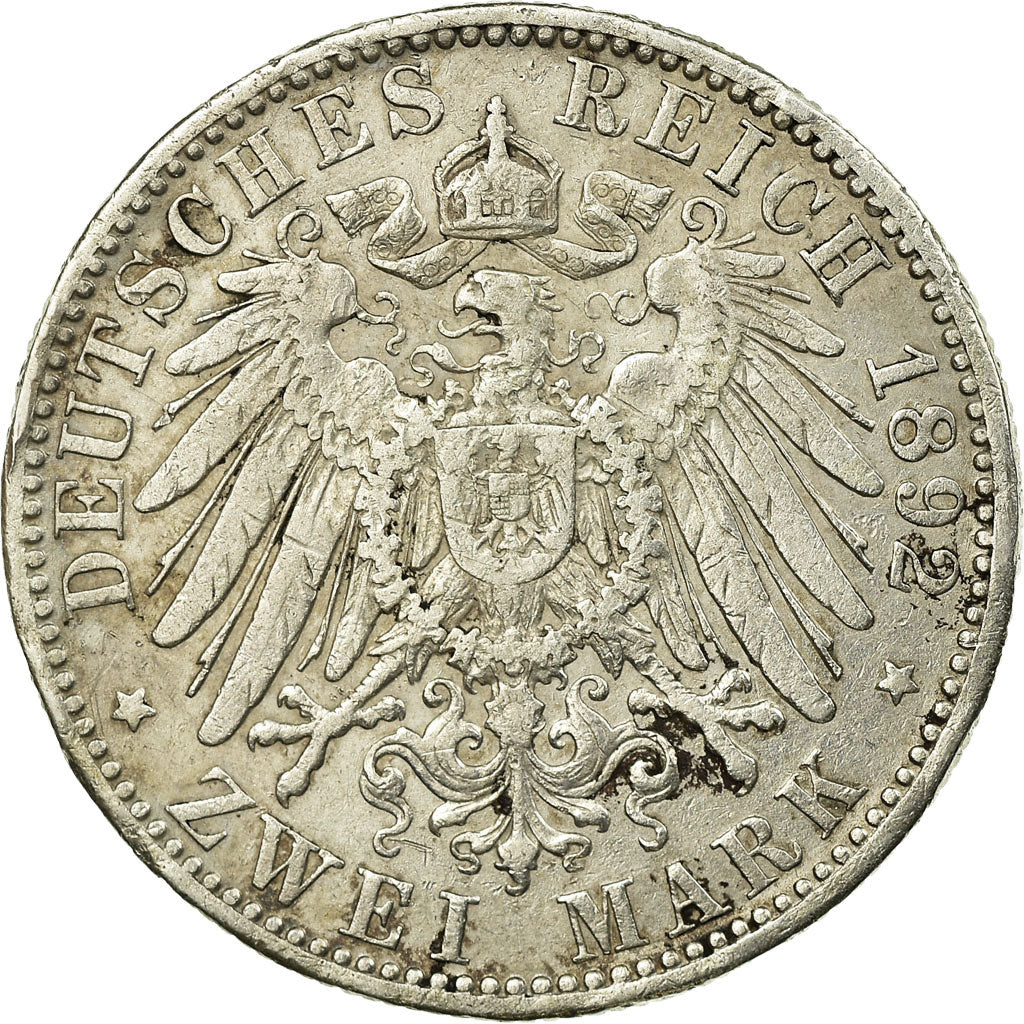 Coin, German States, PRUSSIA, Wilhelm II, 2 Mark, 1892, Berlin, VF(30-35)