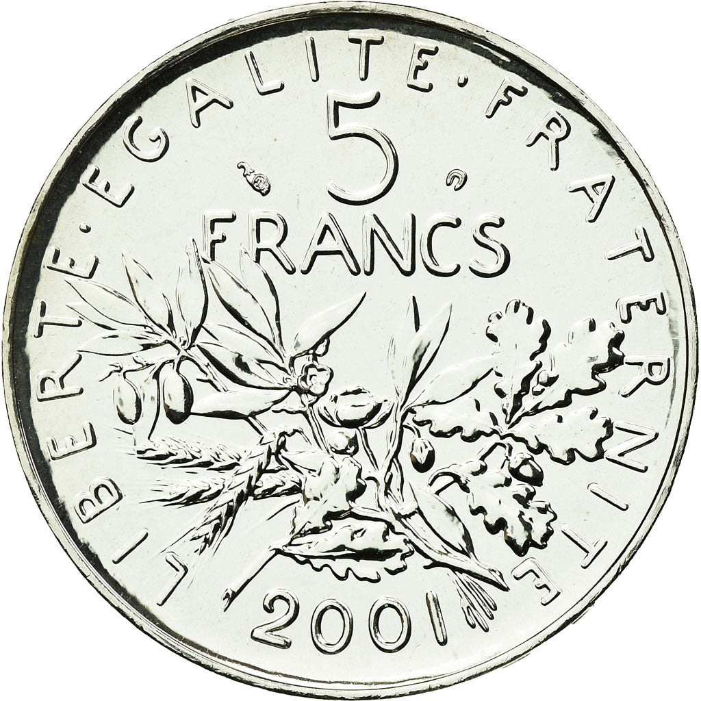 Coin, France, 5 Francs, 2001, Paris, MS(65-70), Silver, KM:1309