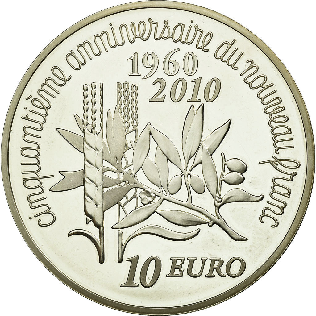 France, 10 Euro, 2010, MS(60-62), Silver, Gadoury:EU413, KM:1675