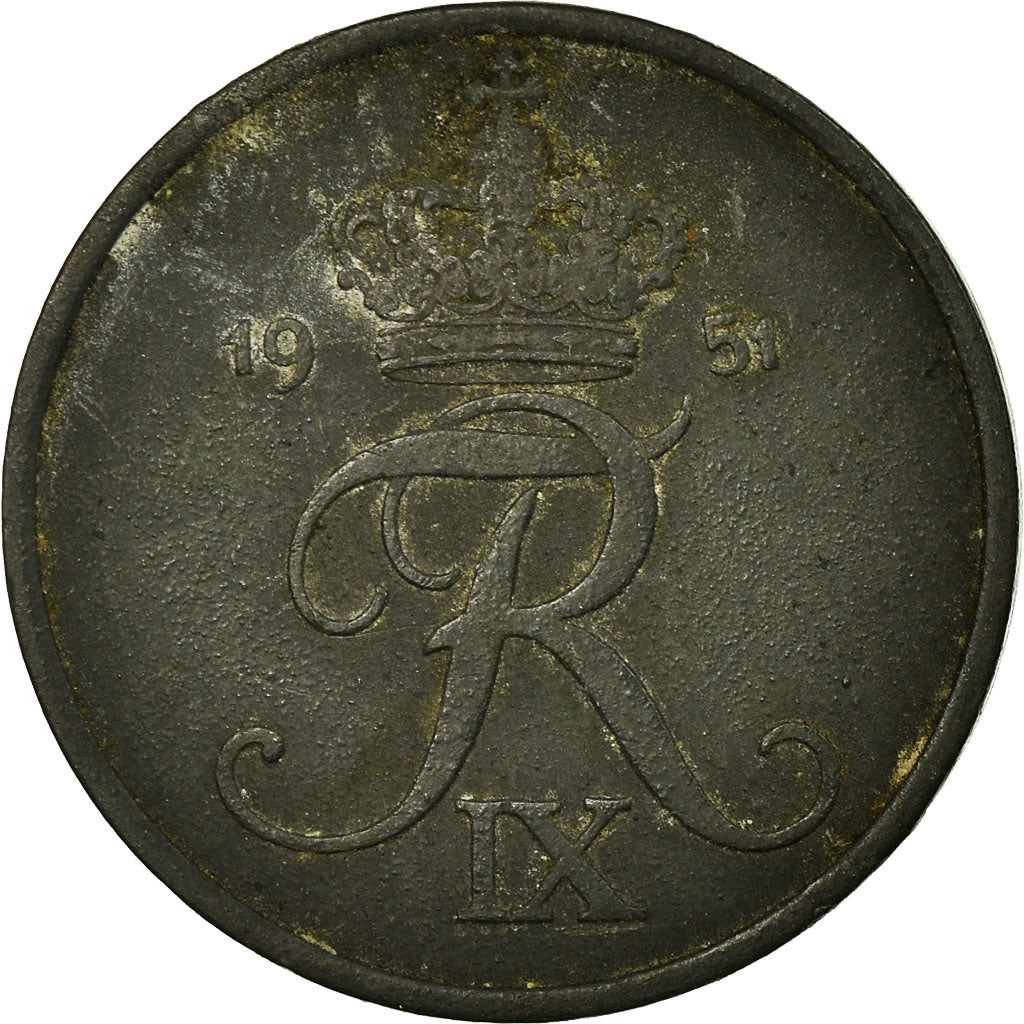 Moneta, Danimarca, Frederik IX, 5 Öre, 1951, Copenhagen, MB+, Zinco, KM:843.1