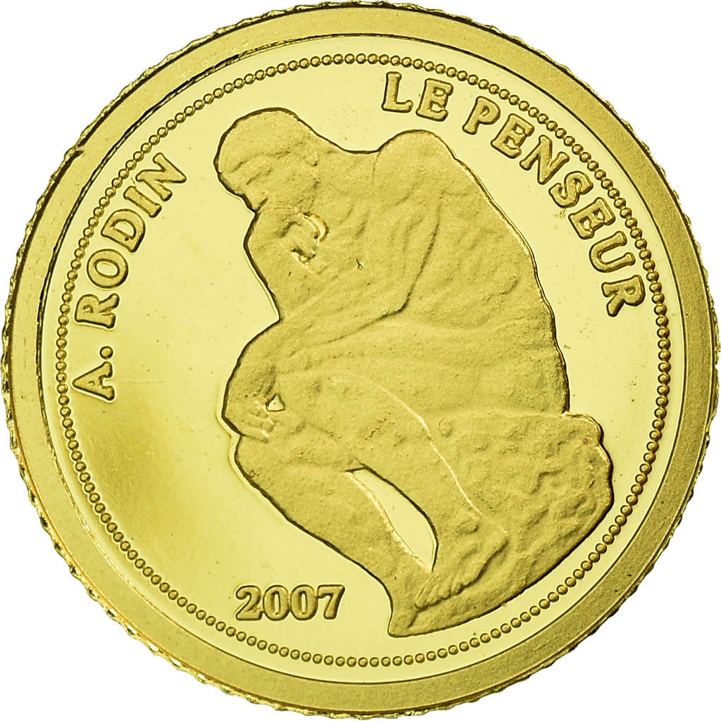 Coin, Benin, 1500 Francs CFA, 2007, Le Penseur de Rodin, MS(65-70), Gold