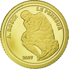 Coin, Benin, 1500 Francs CFA, 2007, Le Penseur de Rodin, MS(65-70), Gold