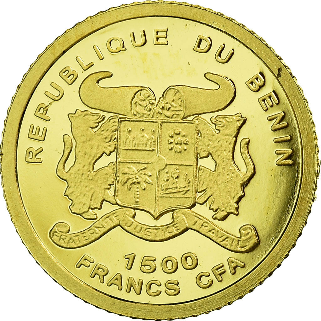 Coin, Benin, 1500 Francs CFA, 2007, Le Penseur de Rodin, MS(65-70), Gold