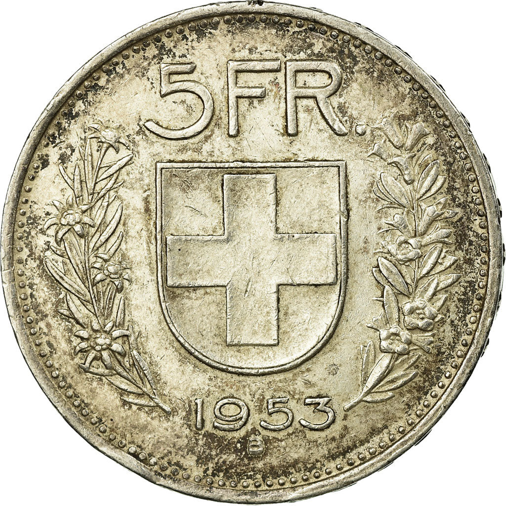 Coin, Switzerland, 5 Francs, 1953, Bern, EF(40-45), Silver, KM:40