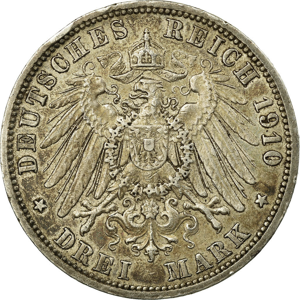 Coin, German States, PRUSSIA, Wilhelm II, 3 Mark, 1910, Berlin, VF(30-35)