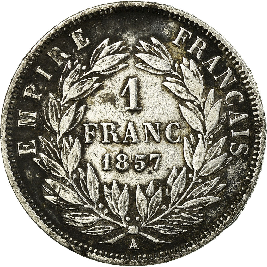 Moneda, Francia, Napoleon III, Napoléon III, Franc, 1857, Paris, BC+, Plata