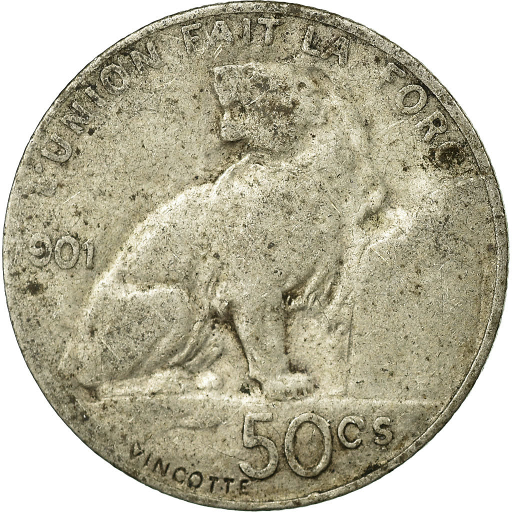 Moneta, Belgia, 50 Centimes, 1901, VG(8-10), Srebro, KM:50