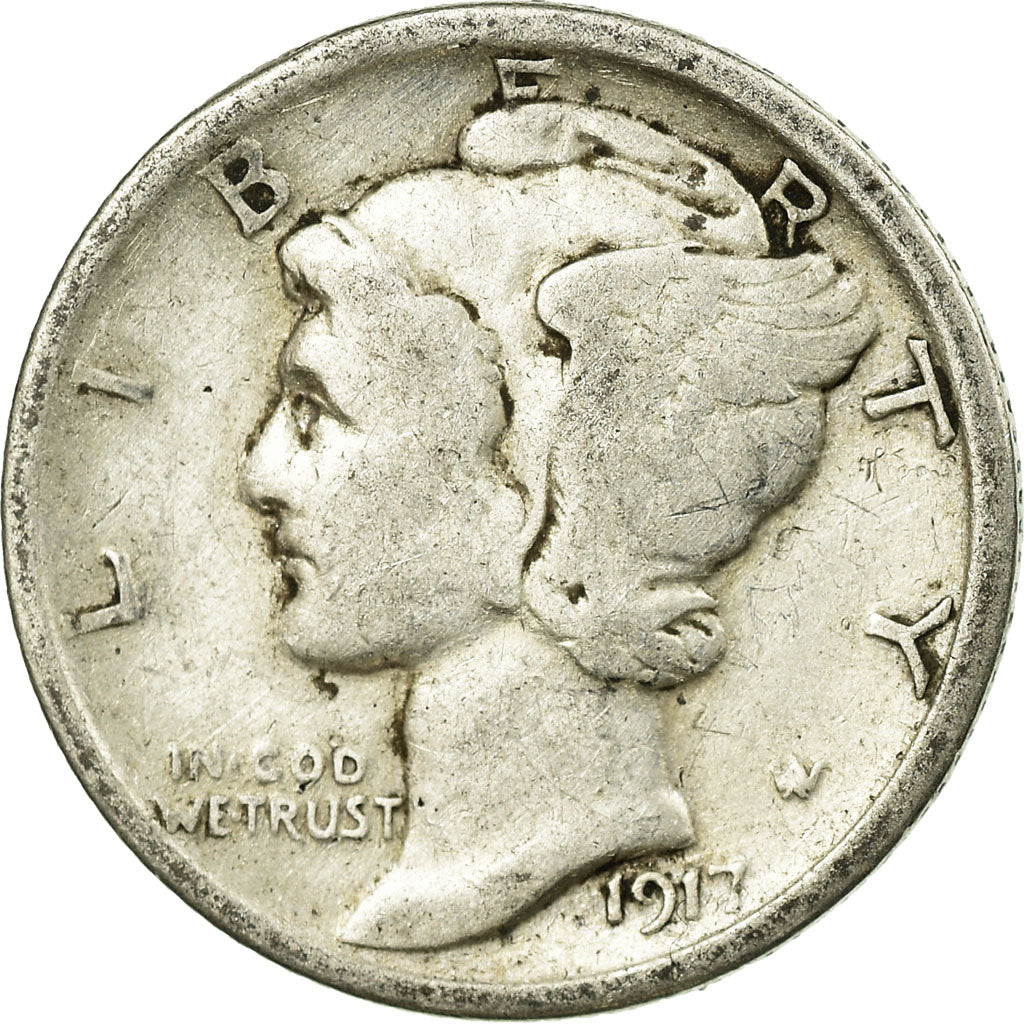 Coin, United States, Mercury Dime, Dime, 1917, U.S. Mint, Philadelphia