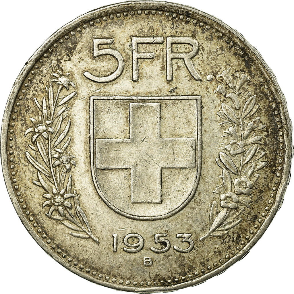Coin, Switzerland, 5 Francs, 1953, Bern, VF(30-35), Silver, KM:40