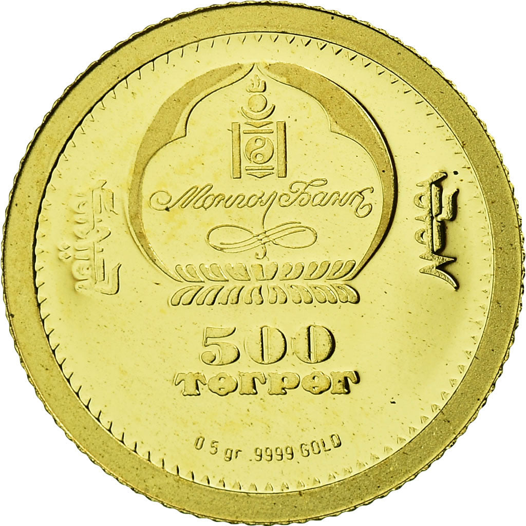 Moneta, Mongolia, 500 Tugrik, 2007, MS(65-70), Złoto