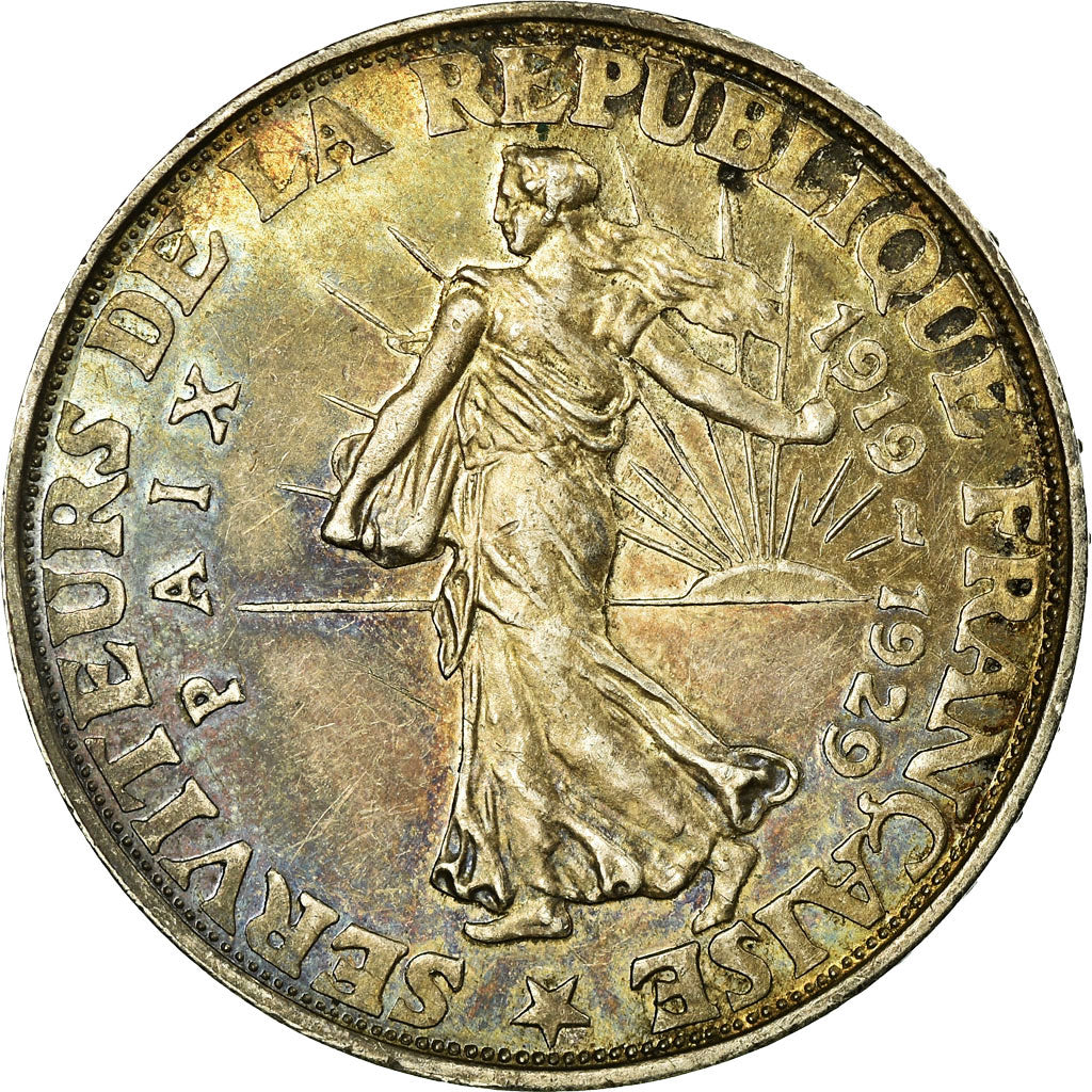 Moneda, Francia, Clémenceau, Poincaré, Briand, 20 Francs, 1929, MBC+, Plata