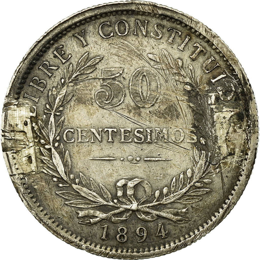 Moneda, Uruguay, 50 Centesimos, 1894, Uruguay Mint, BC+, Plata, KM:16