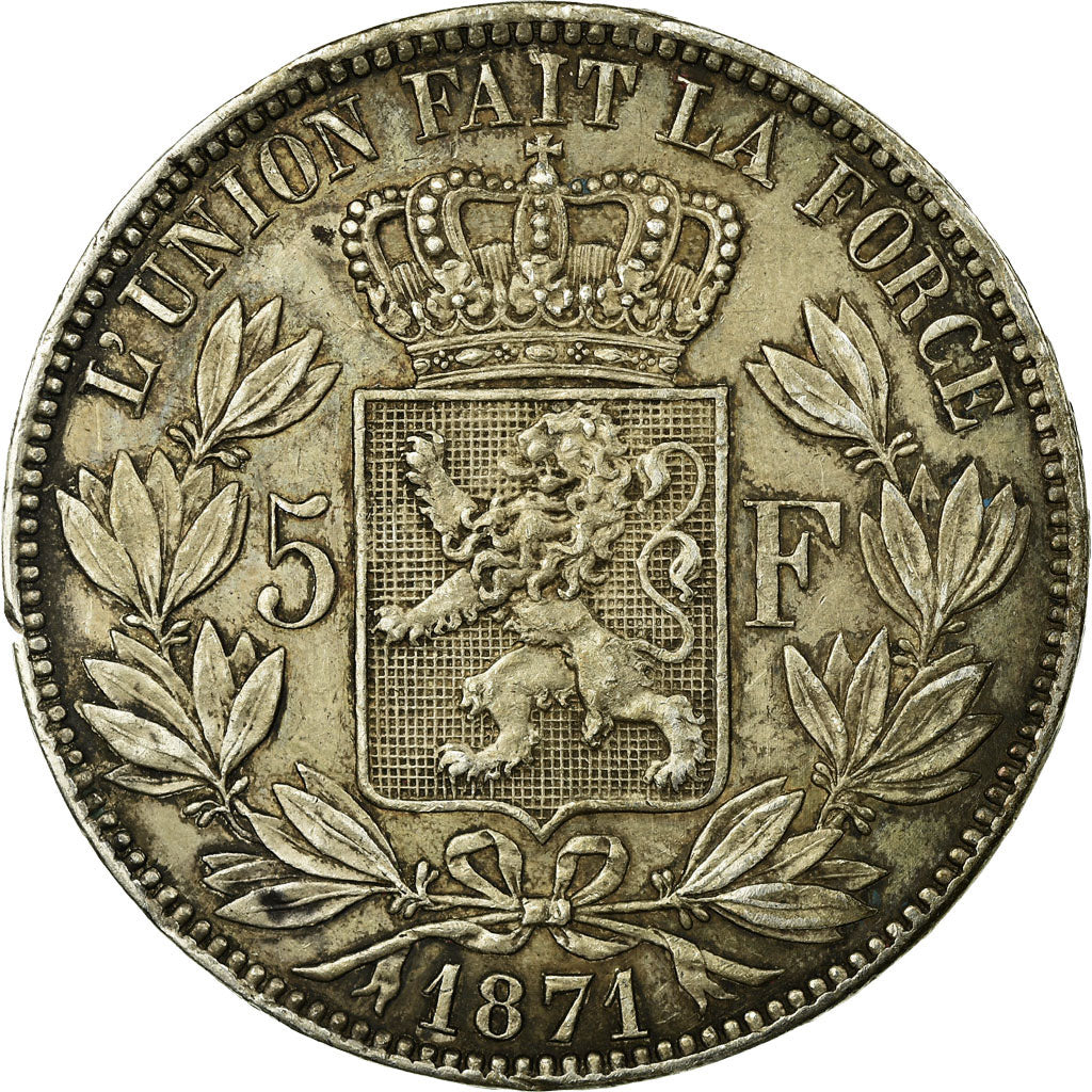 Coin, Belgium, Leopold II, 5 Francs, 5 Frank, 1871, EF(40-45), Silver, KM:24