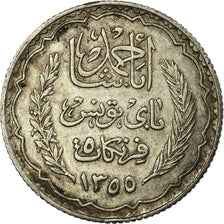 Coin, Tunisia, Ahmad Pasha Bey, 5 Francs, 1936/AH1355, Paris, EF(40-45), Silver