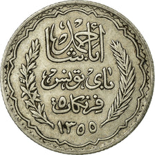 Coin, Tunisia, Ahmad Pasha Bey, 5 Francs, 1936/AH1355, Paris, EF(40-45), Silver