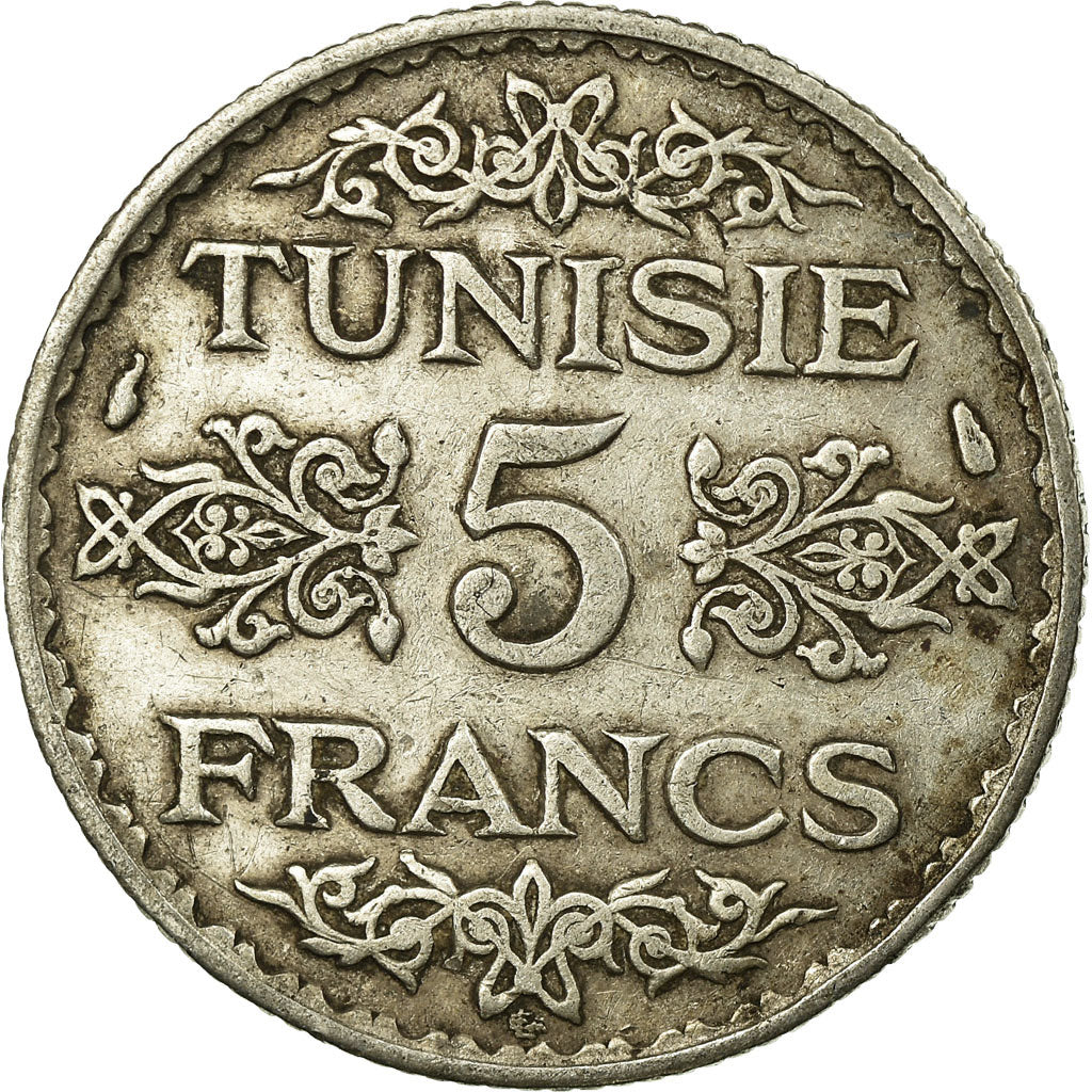 Moneta, Tunisia, Ahmad Pasha Bey, 5 Francs, AH 1353/1934, Paris, EF(40-45)