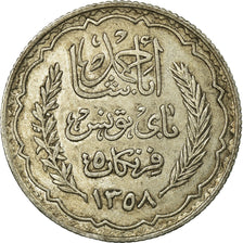 Munten, Tunisië, Ahmad Pasha Bey, 5 Francs, AH 1358/1939, Paris, FR+, Zilver
