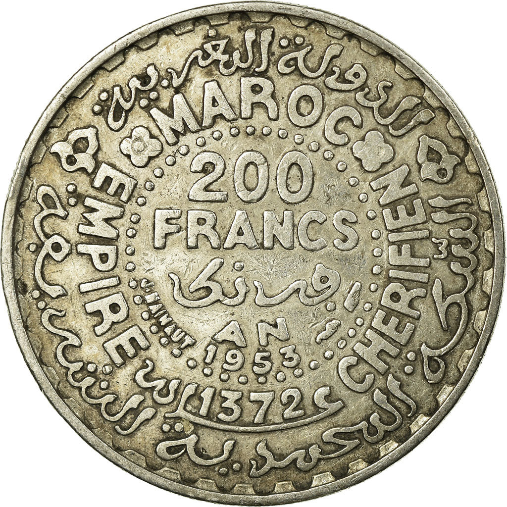 Coin, Morocco, Mohammed V, 200 Francs, 1953, Paris, AU(50-53), Silver, KM:53