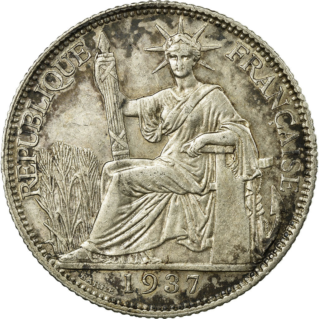 Coin, FRENCH INDO-CHINA, 20 Cents, 1937, Paris, EF(40-45), Silver, KM:17.2
