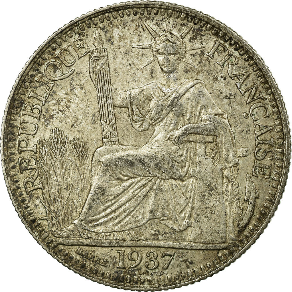 Coin, FRENCH INDO-CHINA, 10 Cents, 1937, Paris, VF(20-25), Silver, KM:16.2