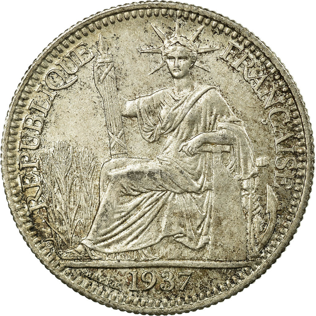 Moeda, INDOCHINA FRANCESA, 10 Cents, 1937, Paris, AU(50-53), Prata, KM:16.2