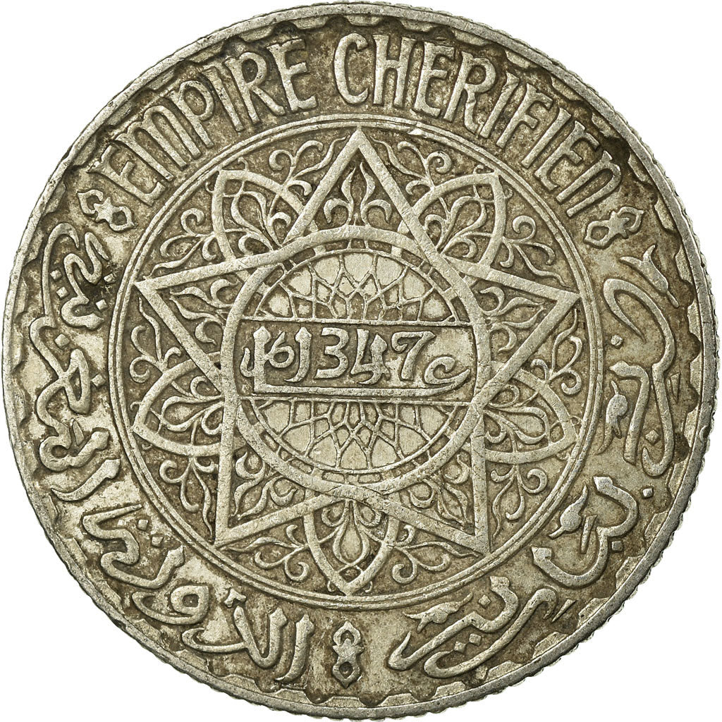 Coin, Morocco, Mohammed V, 5 Francs, 1928/AH1347, Paris, EF(40-45), Silver
