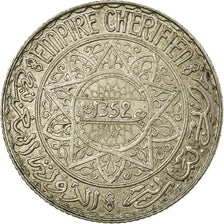 Coin, Morocco, Mohammed V, 5 Francs, AH 1352/1933, Paris, EF(40-45), Silver