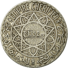 Coin, Morocco, Mohammed V, 5 Francs, AH 1352/1933, Paris, VF(30-35), Silver