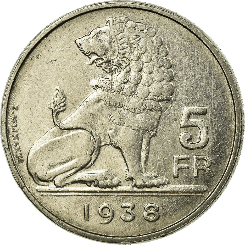Coin, Belgium, 5 Francs, 5 Frank, 1938, AU(55-58), Nickel, KM:116.1