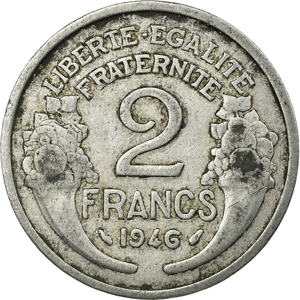 Moneda, Francia, Morlon, 2 Francs, 1946, Paris, BC, Aluminio, KM:886a.1