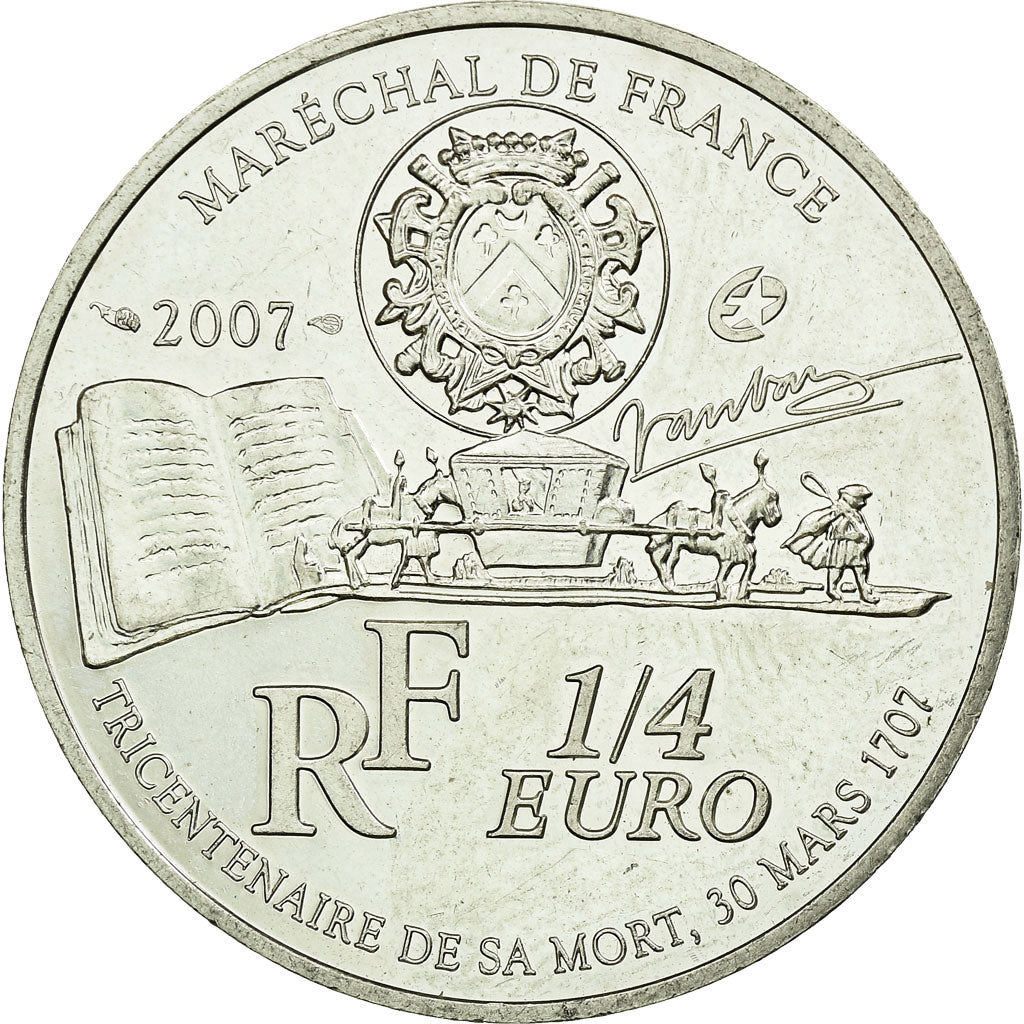 France, 1/4 Euro, 2007, EF(40-45), Silver, Gadoury:EU252, KM:1461