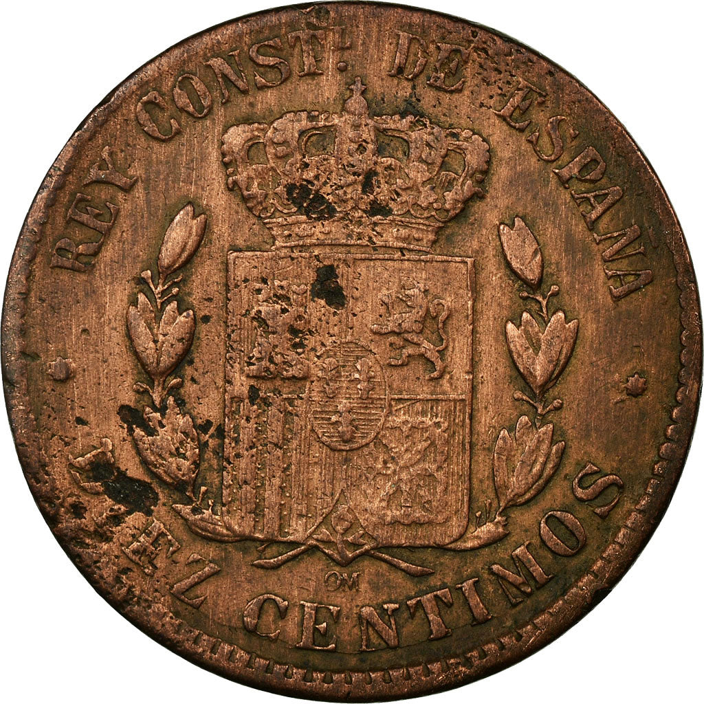 Moneta, Hiszpania, Alfonso XII, 10 Centimos, 1879, Madrid, F(12-15), Bronze