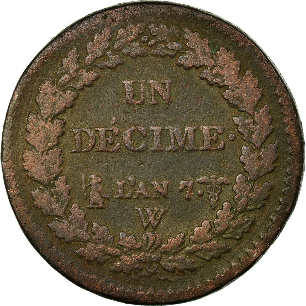 Coin, France, Dupré, Decime, AN 7, Lille, VF(20-25), Bronze, KM:644.11