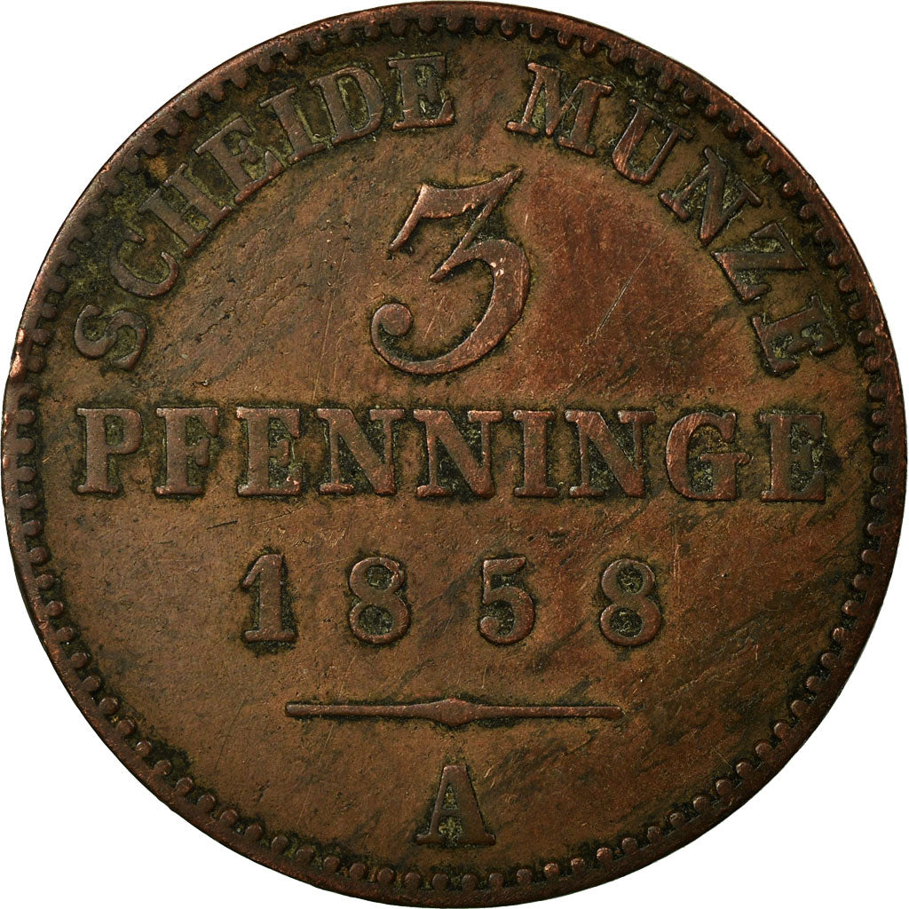Münze, Deutsch Staaten, PRUSSIA, Friedrich Wilhelm IV, 3 Pfennig, 1858, Berlin