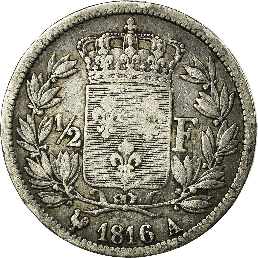 Moeda, França, Louis XVIII, Louis XVIII, 1/2 Franc, 1816, Paris, VF(20-25)