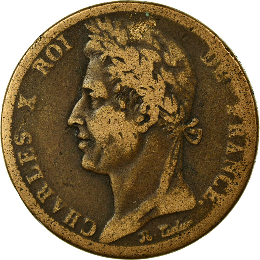 Moneda, COLONIAS FRANCESAS, Charles X, 10 Centimes, 1829, Paris, BC+, Bronce