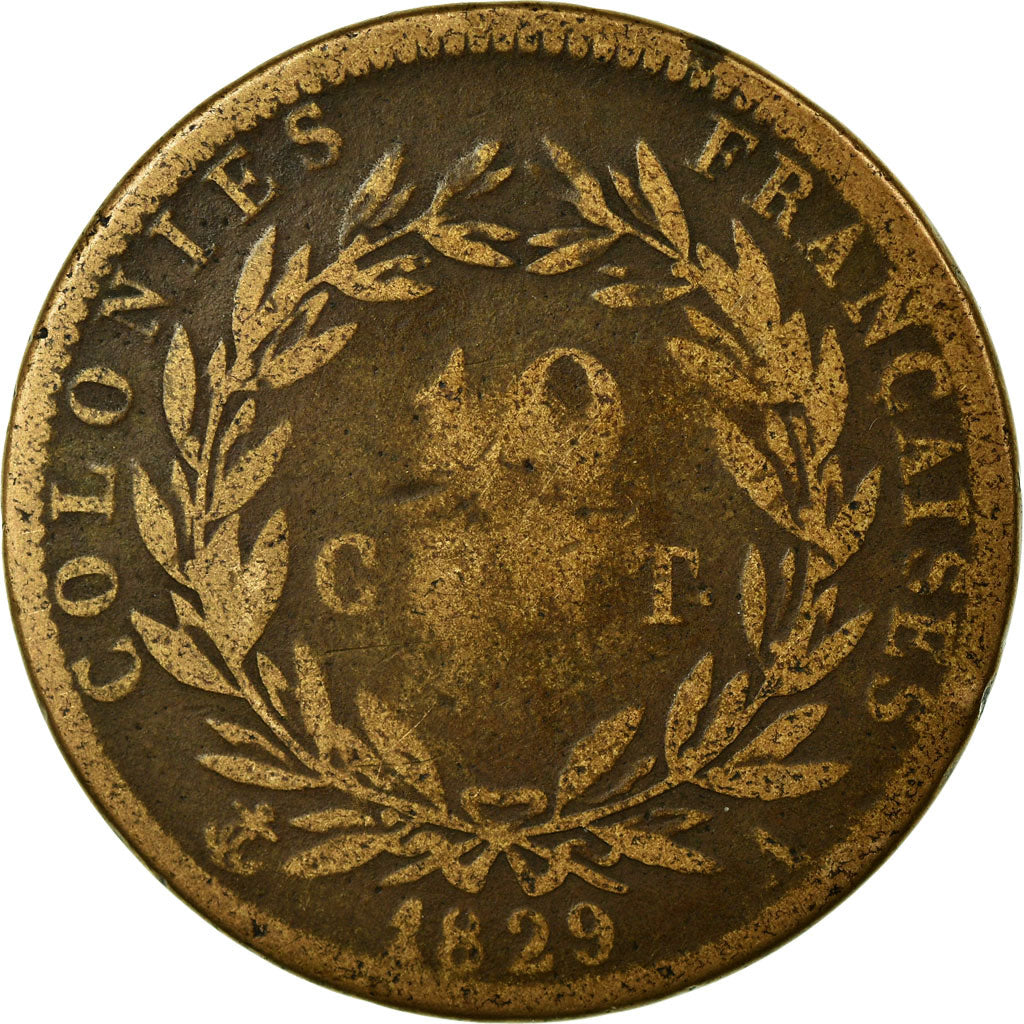 Moneda, COLONIAS FRANCESAS, Charles X, 10 Centimes, 1829, Paris, BC+, Bronce