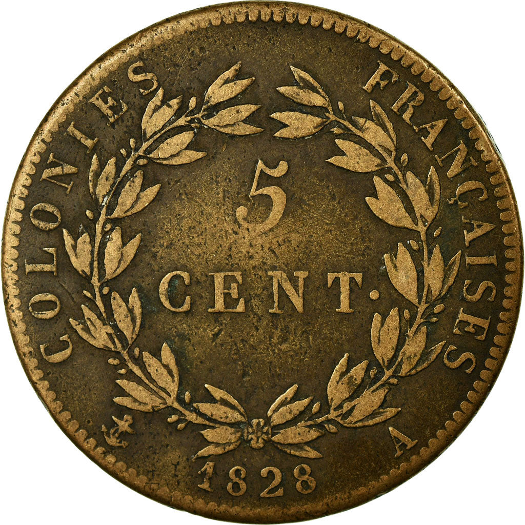Monnaie, Colonies françaises, Charles X, 5 Centimes, 1828, Paris, TB+, Bronze