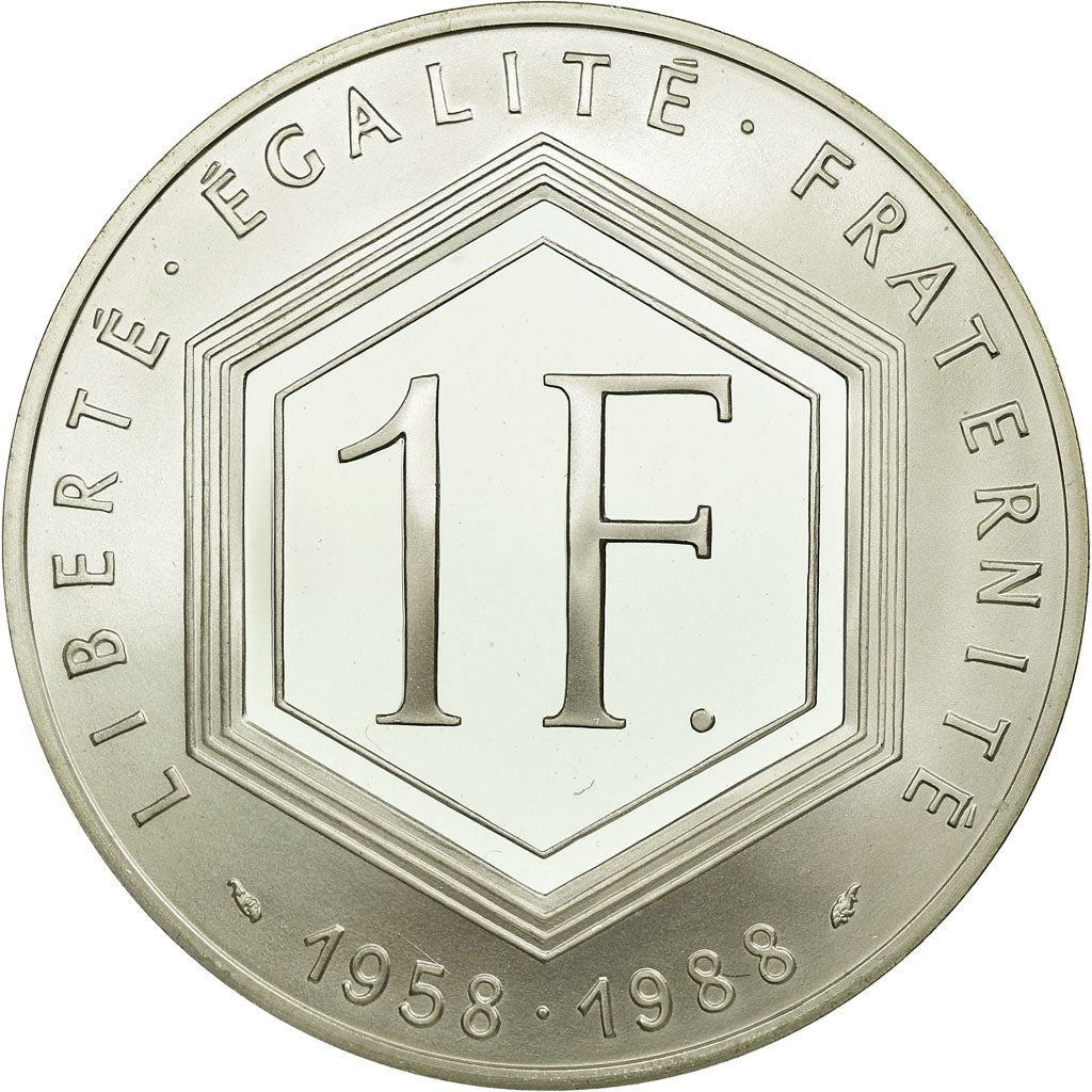 Coin, France, Charles de Gaulle, Franc, 1988, Paris, MS(65-70), Silver, KM:978