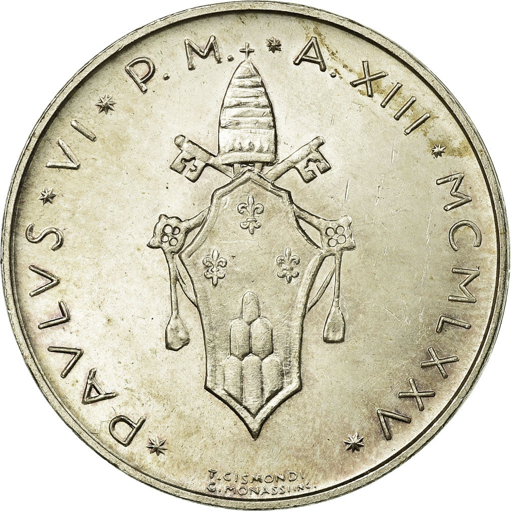 Coin, VATICAN CITY, Paul VI, 500 Lire, 1975, Roma, AU(55-58), Silver, KM:123