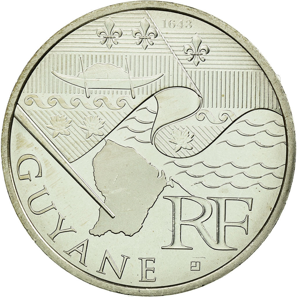 France, 10 Euro, 2010, Guyane, MS(63), Silver, KM:1654