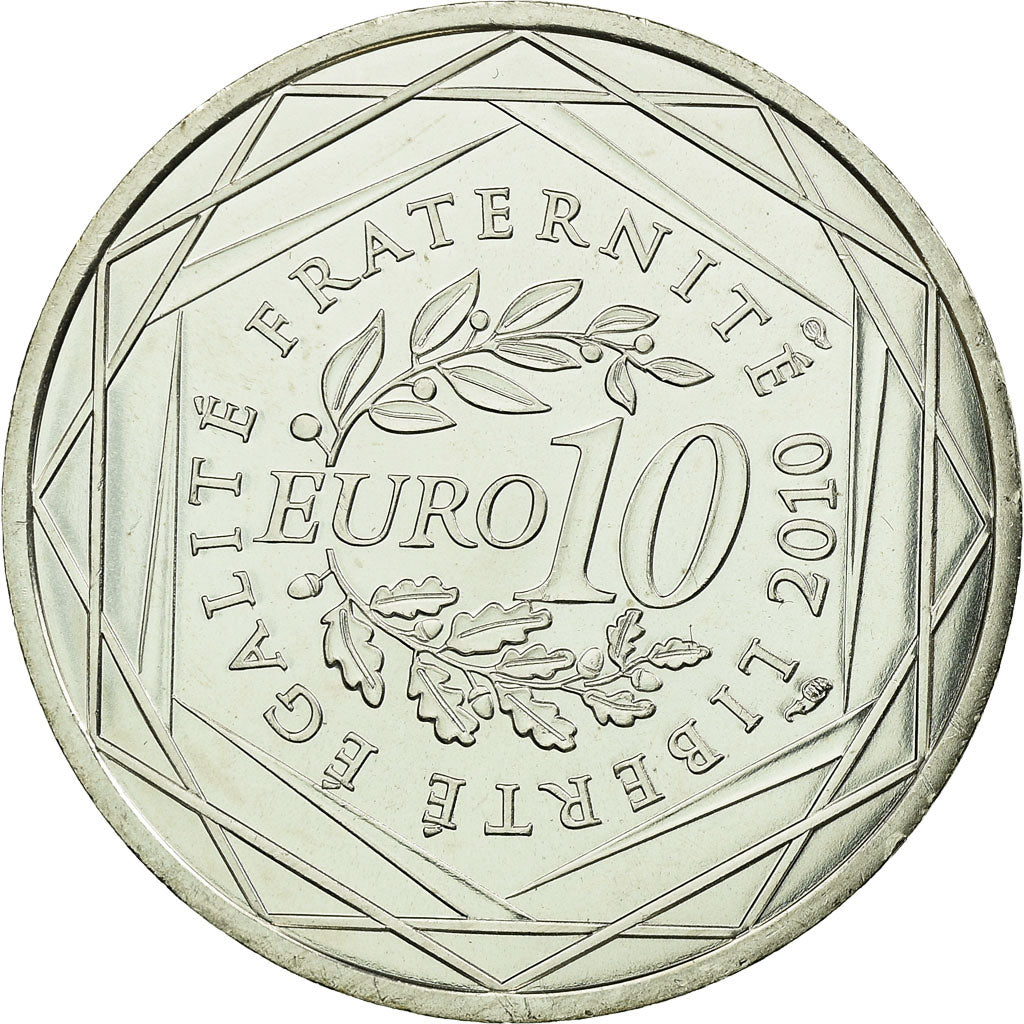 France, 10 Euro, 2010, Réunion, MS(63), Silver, KM:1669
