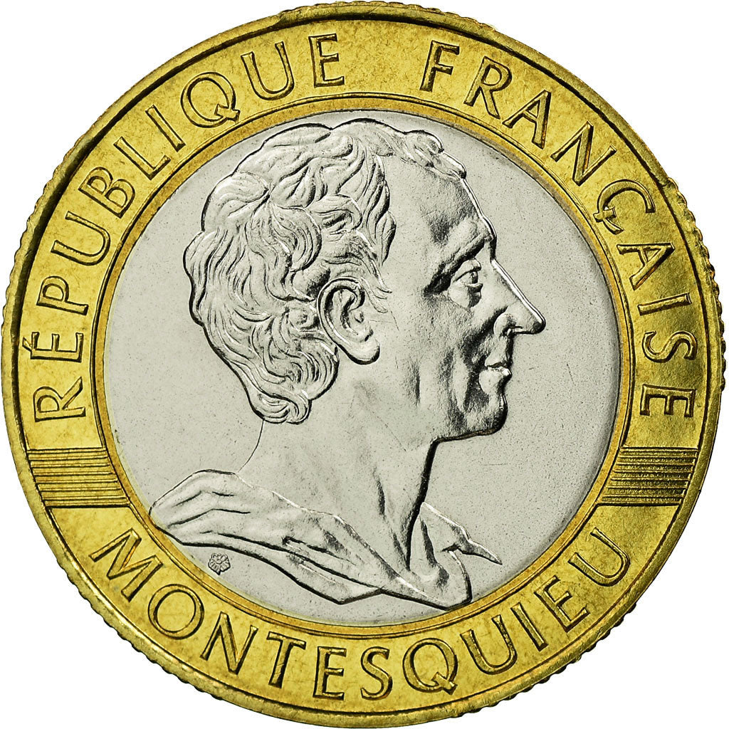 Moneda, Francia, Montesquieu, 10 Francs, 1989, Paris, SC, Bimetálico, KM:969