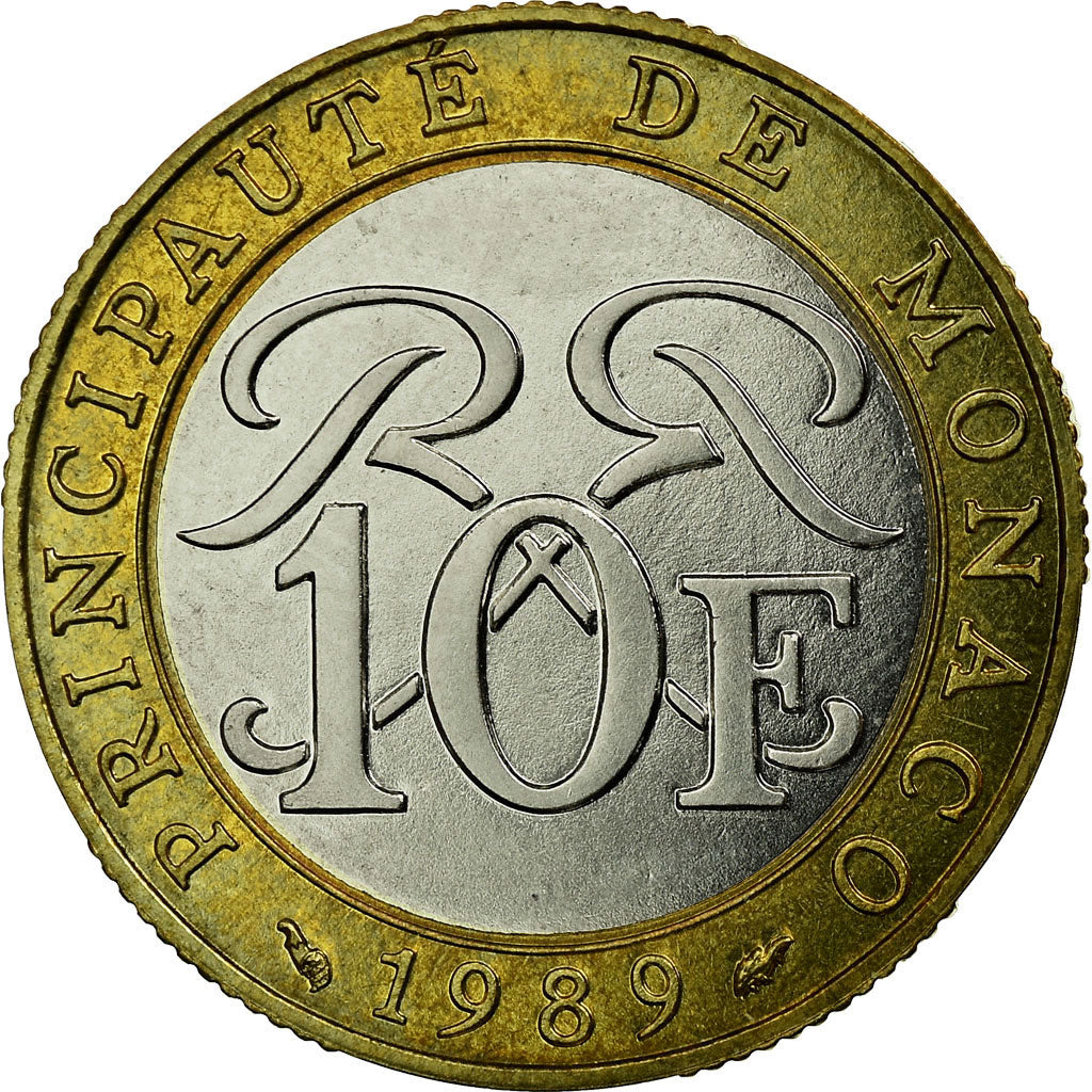 Coin, Monaco, Rainier III, 10 Francs, 1989, MS(63), Bi-Metallic, KM:163