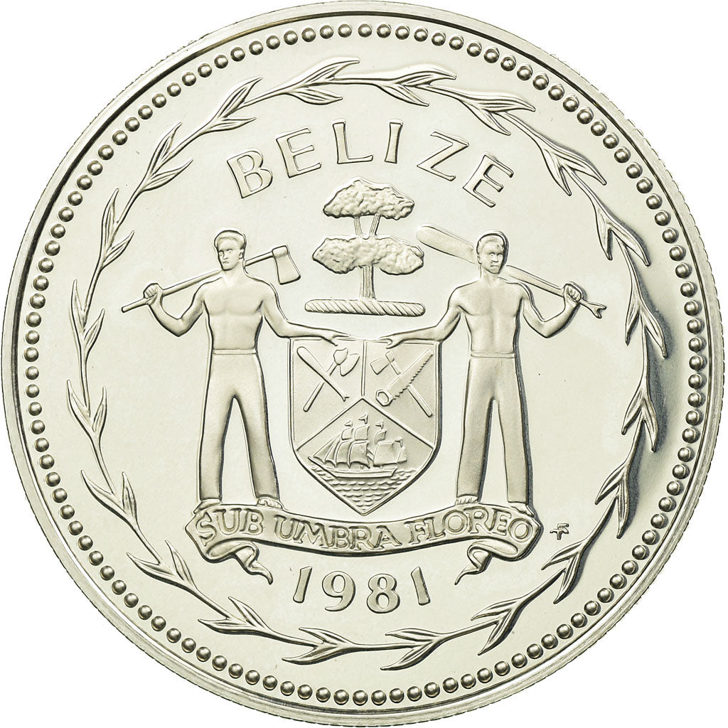 Moeda, Belize, Dollar, 1981, Franklin Mint, MS(65-70), Prata, KM:43a